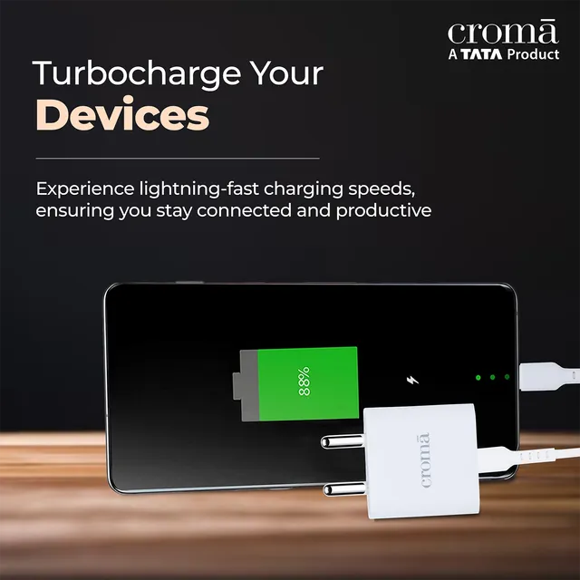 Croma 20W Type C Fast Charger (Type c to type c cable included, Apple compatible, white) (OPENBOX)