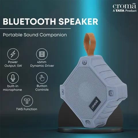 Croma 5W Portable Bluetooth Speaker (Water Proof, 21 Hours Playback Time, True Wireless Stereo Function, Grey) (OPENBOX)