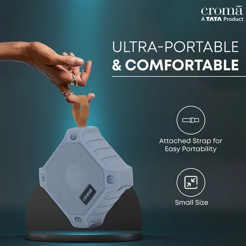 Croma 5W Portable Bluetooth Speaker (Water Proof, 21 Hours Playback Time, True Wireless Stereo Function, Grey) (OPENBOX)