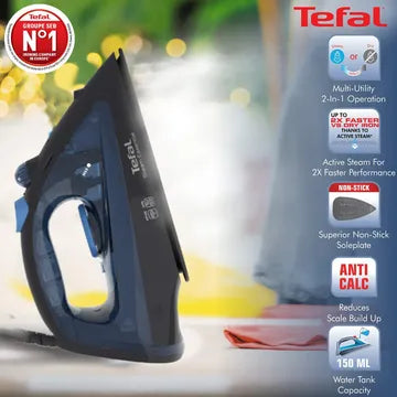Tefal Steam Essential 1200 Watts 150ml Steam Iron Anti-Calc Feature, FV1028O1 (OPENBOX)