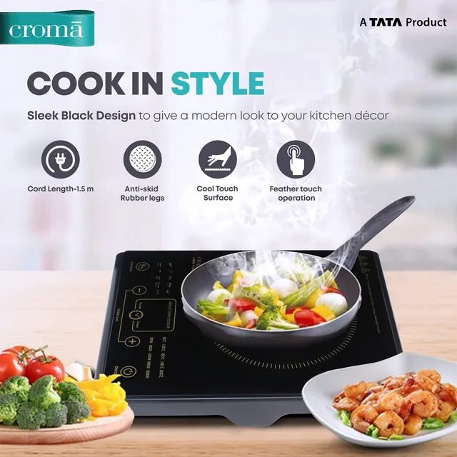 Croma 2000W Induction Cooktop with 5 Preset Menus (OPENBOX)