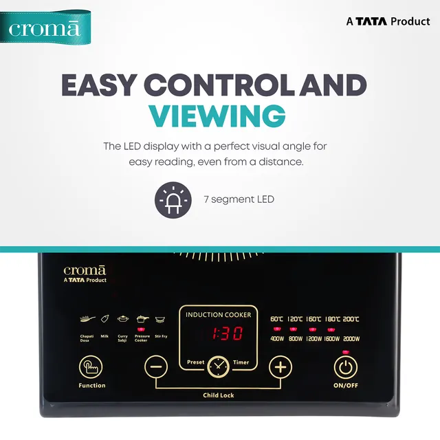 Croma 2000W Induction Cooktop with 5 Preset Menus (OPENBOX)