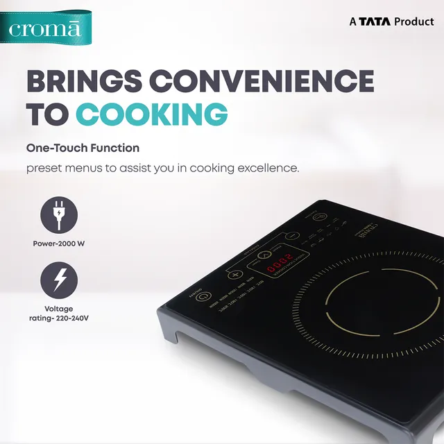 Croma 2000W Induction Cooktop with 5 Preset Menus (OPENBOX)