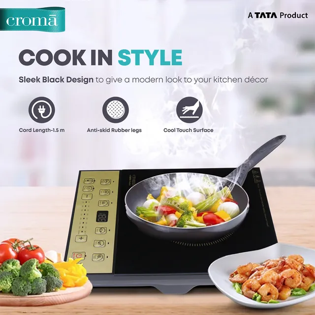 Croma 1600W Induction Cooktop with 7 Preset Menus (OPENBOX)