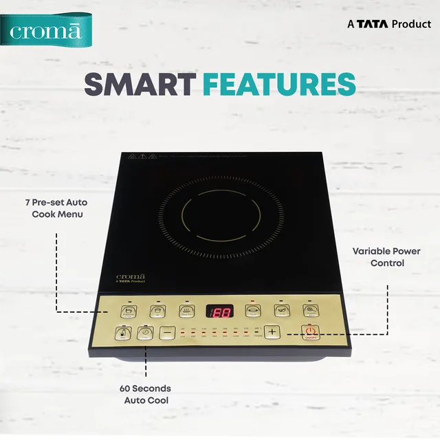 Croma 1600W Induction Cooktop with 7 Preset Menus (OPENBOX)