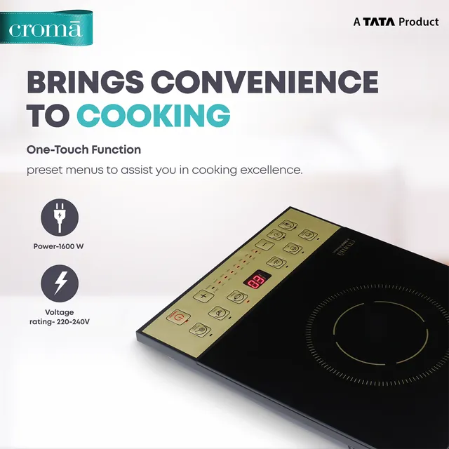 Croma 1600W Induction Cooktop with 7 Preset Menus (OPENBOX)