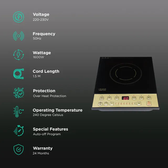 Croma 1600W Induction Cooktop with 7 Preset Menus (OPENBOX)