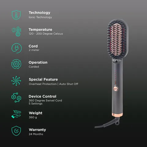 Croma 30W Hair Straightening Brush (CRSH30BHCA026301) (OPENBOX)