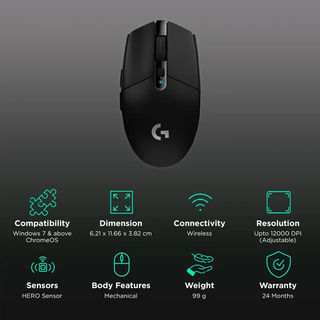Logitech G304 Wireless Optical Gaming Mouse (12000 DPI Adjustable, HERO Sensor, Black) (OPENBOX)