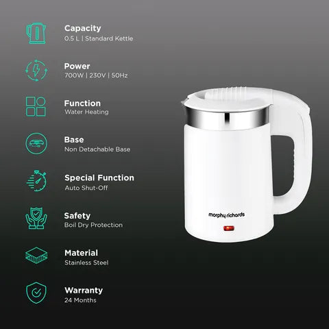 Morphy richards Luxe Beauty 700 Watt 0.5 Litre Electric Kettle with Auto Shut Off (White) (OPENBOX)