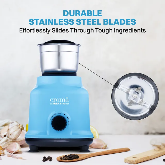 Croma 500 Watt 3 Jars Mixer Grinder (19000 RPM, Shock Proof Body, Blue) - OPEN BOX
