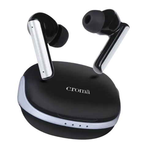 Croma TWS Earbuds with Active Noise Cancellation (IPX5 Water Resistant, Fast Charging Support, Black and Grey) (OPENBOX)