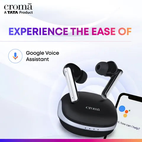 Croma TWS Earbuds with Active Noise Cancellation (IPX5 Water Resistant, Fast Charging Support, Black and Grey) (OPENBOX)