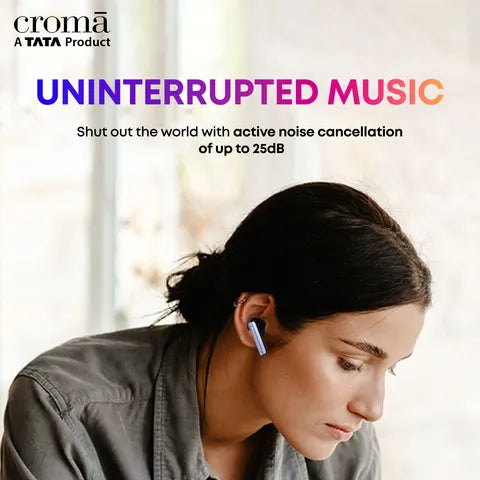 Croma TWS Earbuds with Active Noise Cancellation (IPX5 Water Resistant, Fast Charging Support, Black and Grey) (OPENBOX)