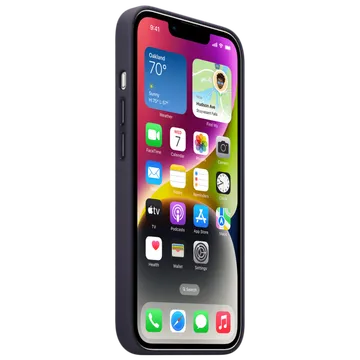 Apple Soft Leather Back Cover for Apple iPhone 14 (MagSafe Charging Support, Ink) (OPENBOX)