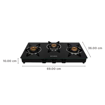 Faber Marvel 3BB BK Tempered Glass Top 3 Burner Manual Gas Stove (Scratch Resistant, Black) (OPENBOX)