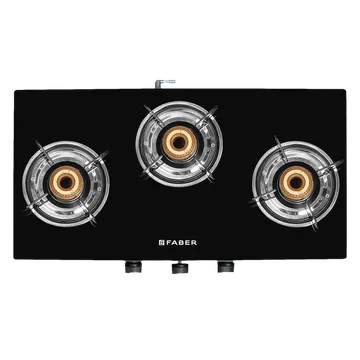 Faber Marvel 3BB BK Tempered Glass Top 3 Burner Manual Gas Stove (Scratch Resistant, Black) (OPENBOX)