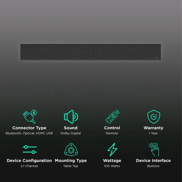 LG SP2 100W Bluetooth Soundbar with Remote (Dolby Digital, 2.1 Channel, Dark Gray) (OPENBOX)