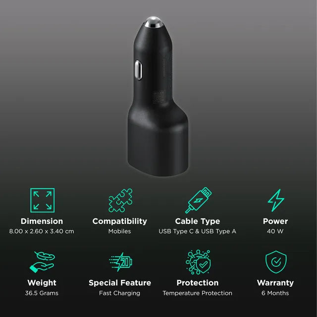 SAMSUNG 40W Type A & Type C 2-Port Fast Charger (Adapter Only, 2-in-1 Charger, Black) (OPENBOX)