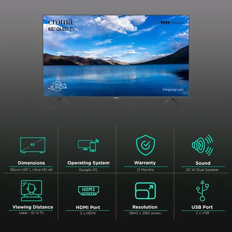 Croma 165 cm (65 inch) QLED 4K Ultra HD Google TV with Dolby Atmos (OPENBOX)