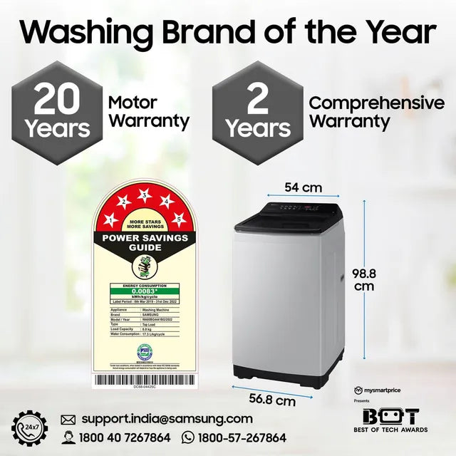 SAMSUNG 8 Kg 5 Star Inverter Fully Automatic Top Load Washing Machine (WA80BG4441BGTL, Diamond Drum, Light Grey)-OPEN BOX