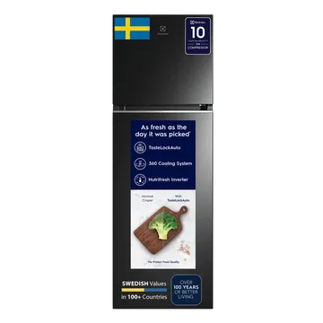 Electrolux 341 Litres 2 Star Frost Free Double Door Refrigerator (Black Steel) (OPENBOX)