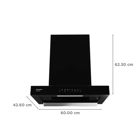 Crompton QuietPro Plus 90cm 1587m3/hr Ducted Auto Clean Wall Mounted Chimney with Gesture Control (Midnight Black) (OPENBOX)