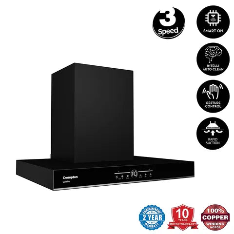 Crompton SensoSmart 60cm 1620m3/hr Ducted Auto Clean Wall Mounted Chimney with Touch Control Panel (Midnight Black) (OPENBOX)