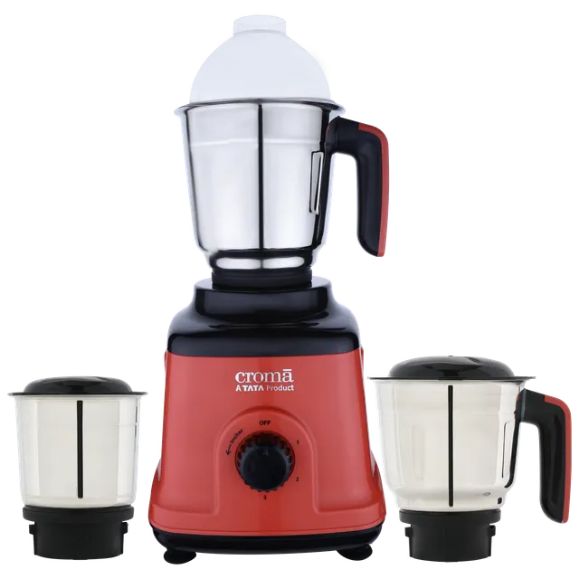 Croma 750 Watt 3 Jars Mixer Grinder (20000 RPM, Overload Protection, Red & Black) - OPEN BOX