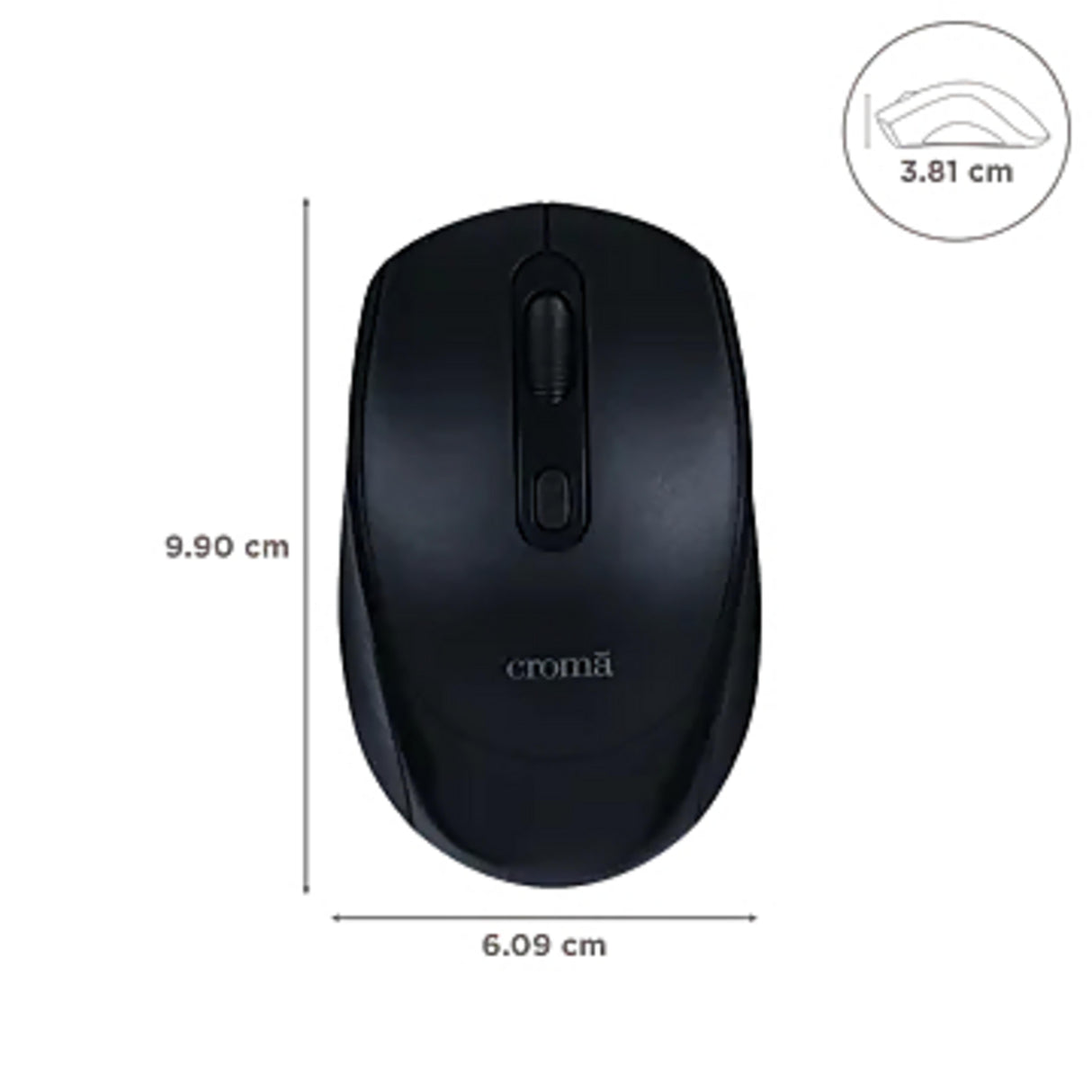 Croma Wireless Optical Mouse (Variable DPI Up to 1600, Compact & Lightweight Design, Black) (OPENBOX)