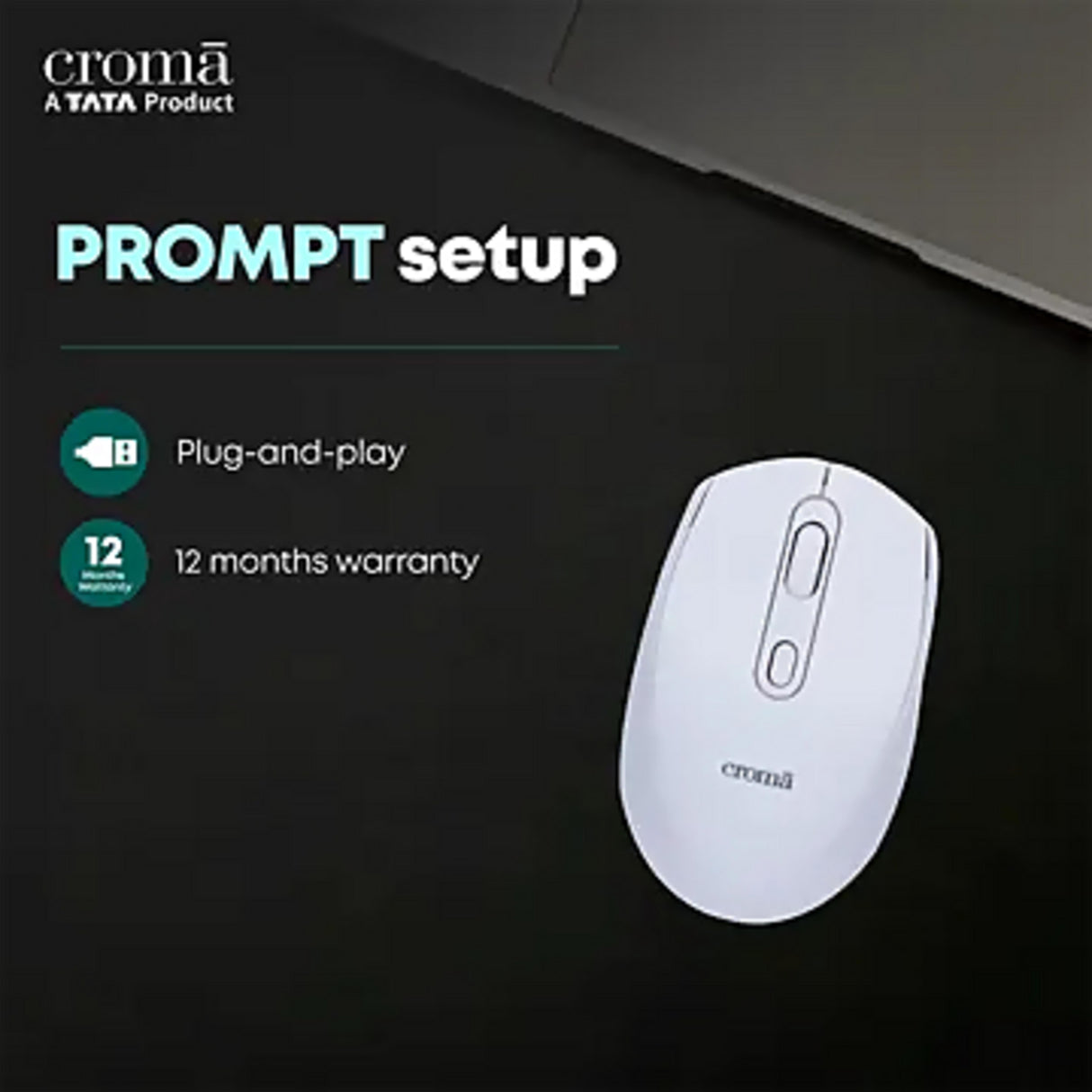 Croma Optical Wireless Mouse (1600 DPI, White) (OPENBOX)