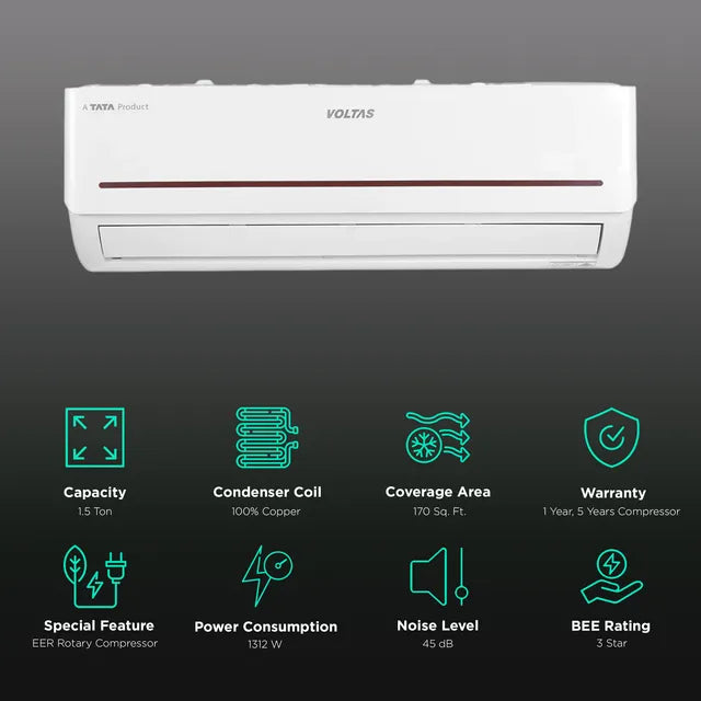 VOLTAS Adjustable Inverter AC, 1.5 Ton, 3 star- 183V Vectra Prism (OPENBOX)