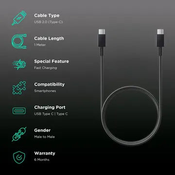 SAMSUNG Type C to Type C 3.2 Feet (1M) Cable (High Speed Data Transfer, Black)
