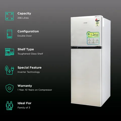 Croma 256 Litres 2 Star Frost Free Double Door Refrigerator with Inverter Technology (OPENBOX)