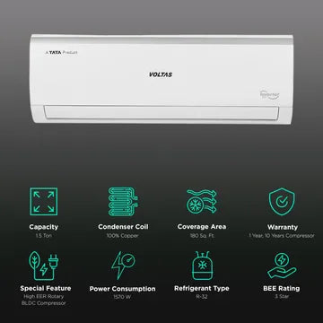 VOLTAS 183v Vertis Elite Marvel 5 in 1 Convertible 1.5 Ton 3 Star Inverter Split AC with 4-Way Swing (Copper Condenser) (OPENBOX)