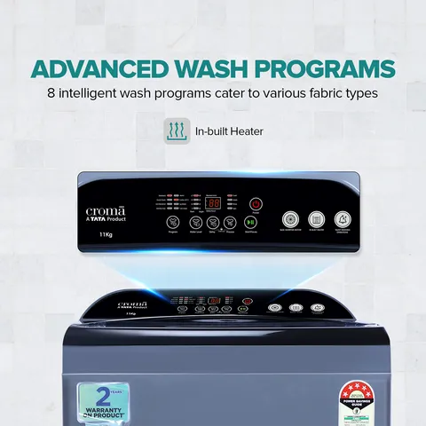 Croma 11 kg 5 Star Inverter Fully Automatic Top Load Washing Machine ( In-built Heater, Mid Black) (OPENBOX)