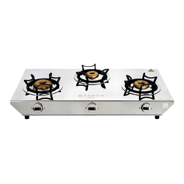 Faber Hilux Max 3BB SS 3 Burner Manual Gas Stove (Black Diamond Coated Sturdy Pan Support, Silver) (OPENBOX)