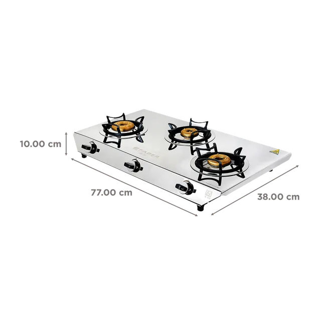 Faber Hilux Max 3BB SS 3 Burner Manual Gas Stove (Black Diamond Coated Sturdy Pan Support, Silver) (OPENBOX)