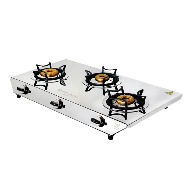 Faber Hilux Max 3BB SS 3 Burner Manual Gas Stove (Black Diamond Coated Sturdy Pan Support, Silver) (OPENBOX)