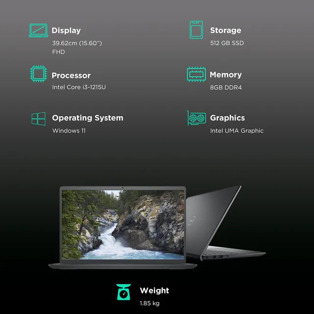 DELL Inspiron 15 3520 Intel Core i3 12th Gen Notebook Laptop (8GB, 512GB SSD, Windows 11 Home, 15.6 inch Full HD Display, Carbon Black, 1.85 KG) (OPENBOX)