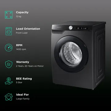 SAMSUNG 12 kg 5 Star Inverter Fully Automatic Front Load Washing Machine (WW12T504DAB/TL, Built-In Heater, Black Caviar) (OPENBOX)