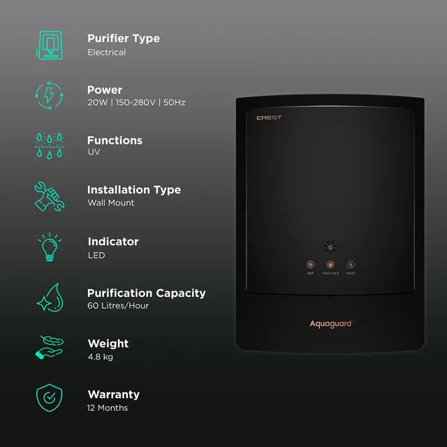 Aquaguard Crest UV Hot & Cold Water Purifier with Touch Sense Technology (Black) (OPENBOX)