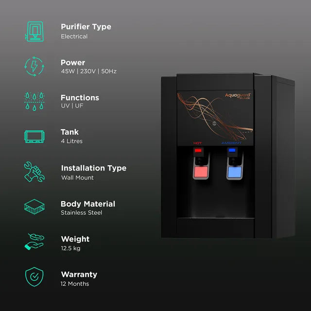 Aquaguard Blaze 4L UV + UF Hot & Cold Water Purifier with Chemiblock Technology (Black) (OPENBOX)
