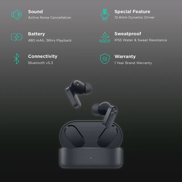 OnePlus Nord Buds 2 TWS Earbuds with Active Noise Cancellation (IP55 Water & Sweat Resistant, Upto 36 Hours Playtime, Thunder Gray) (OPENBOX)