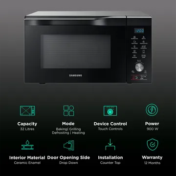 SAMSUNG 32L Convection Microwave Oven with SLIM FRY Technology (MC32A7056QT/TL, Black) (OPENBOX)