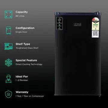 Croma 84 Litres 2 Star Direct Cool Single Door Refrigerator with Reversible Door (CRLR084DCC290105, Black) (OPENBOX)