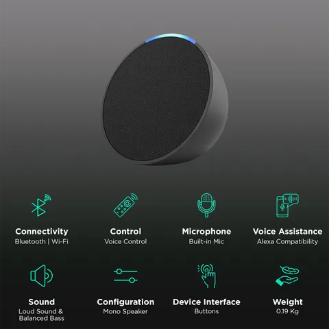 Amazon Echo Pop with Built-in Alexa Smart Wi-Fi Speaker (Balanced Bass, Black) (OPENBOX)