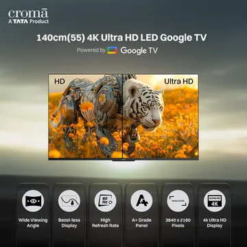 Croma 140 cm (55 inch) 4K Ultra HD LED Google TV with Bezel Less Display (OPENBOX)
