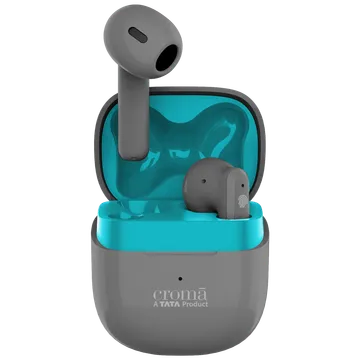 Croma TWS Earbuds with Environmental Noise Cancellation (IPX4 Water Resistant, Fast Charging, Grey Blue) (OPENBOX)