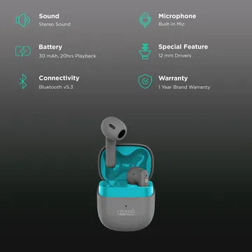 Croma TWS Earbuds with Environmental Noise Cancellation (IPX4 Water Resistant, Fast Charging, Grey Blue) (OPENBOX)